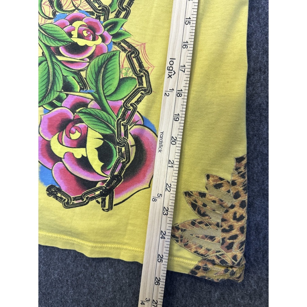 Christian Audigier Y2K Graphic Tee Leopard Crown Wings Yellow Top M Tattoo Art - Picture 13 of 16